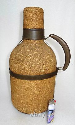Antique grosse bombonne thermos en verre et liège