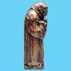 Antiquité sculpture statue bois moine religieux francisquin enfant