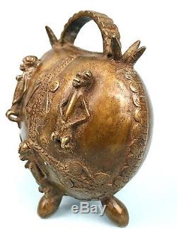 Art Africain Récipient Akan en Bronze Forme de Sac à Main Brass Container