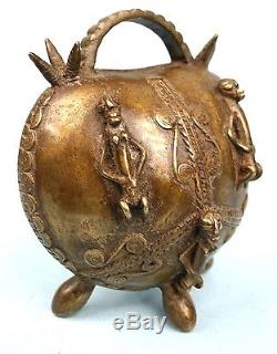 Art Africain Récipient Akan en Bronze Forme de Sac à Main Brass Container