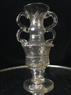 Art Populaire Rare Vase Ancien Verre Soufflé Gravé Époque XVIIIème 18ème 18th