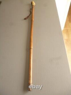 Art populaire Canne ancienne en bois Walking stick pommeau grostésque