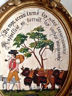 Art populaire, Suisse peinture sur bois pastorale, montée à l'alpage