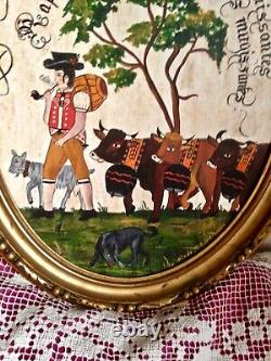 Art populaire, Suisse peinture sur bois pastorale, montée à l'alpage