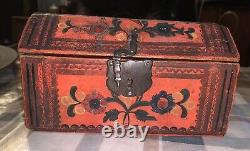 Art populaire ancien coffret boite de mariage en bois peint Alsace Meuse