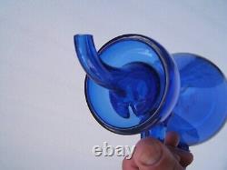 Art populaire ancienne bouteille Burette à huile en verre soufflé bleu cobalt