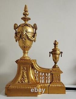 BARRE de CHENETS anciens joliment travaillés Bronze doré XIXè siècle