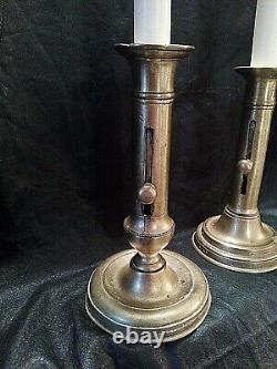 BOUGEOIRS à tirette/poussoir LAITON 18cm époque Louis Philippe XIX Lot de 2 TBE