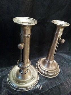 BOUGEOIRS à tirette/poussoir LAITON 18cm époque Louis Philippe XIX Lot de 2 TBE