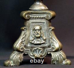 B 19èm paire bougeoirs candélabre pique-cierge 40cm2,1kg bronze argenté église