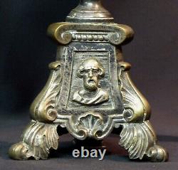 B 19èm paire bougeoirs candélabre pique-cierge 40cm2,1kg bronze argenté église