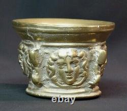 B 19ème ancien beau Mortier coupe 1.5kg bronze doré médaillon