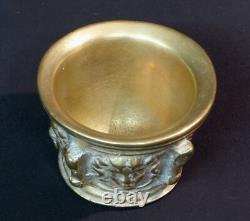 B 19ème ancien beau Mortier coupe 1.5kg bronze doré médaillon