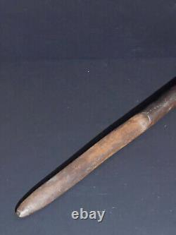 Baton sculpté tête de chien outil ancien sculpture bois & sulfure animal XIXème