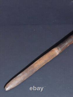 Baton sculpté tête de chien outil ancien sculpture bois & sulfure animal XIXème