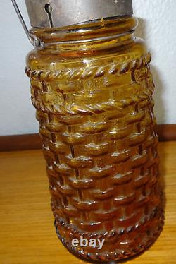 Beau pot à miel ou confiture en verre et fil de fer XIXe