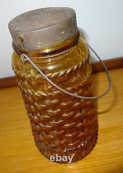 Beau pot à miel ou confiture en verre et fil de fer XIXe