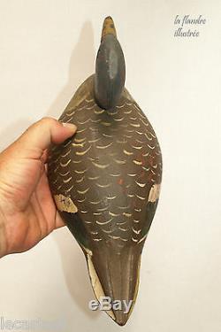Bel ancien appelant de chasse en bois sculpté canard art populaire