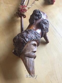 Big carved wooden pipe with sculpted head, art populaire, trench art art brut
