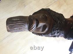 Big carved wooden pipe with sculpted head, art populaire, trench art art brut