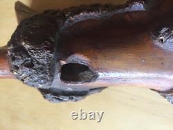 Big carved wooden pipe with sculpted head, art populaire, trench art art brut