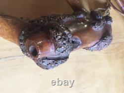 Big carved wooden pipe with sculpted head, art populaire, trench art art brut