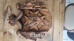 Blason De Chateau Ecusson Familial Sculpture En Bois Noyer