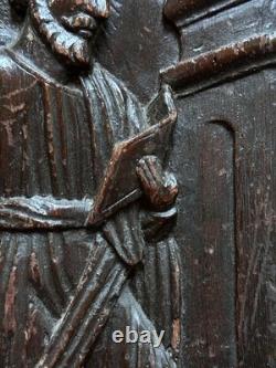 Bois sculpté ancien Retable Saint pierre Paradis Chêne Gothique 1600