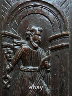 Bois sculpté ancien Retable Saint pierre Paradis Chêne Gothique 1600