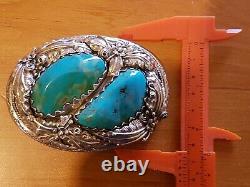 Boucle de ceinture en Argent massif turquoise turquose silver buckle 106g