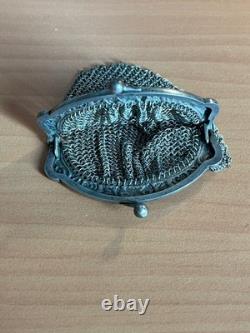 Bourse ancienne en maille métallique Belle Époque vers 1900 fermoir double b