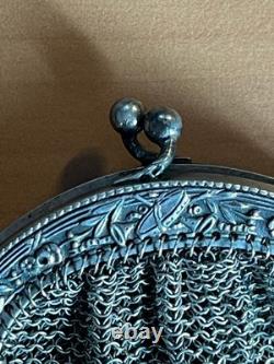 Bourse ancienne en maille métallique Belle Époque vers 1900 fermoir double b
