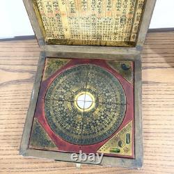 Boussole géomancie ancienne Luopan en coffret laqué Chine circa 1950