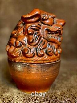 Bouteille en céramique, couvercle en tête de chien de Fô. Chine, 19ème