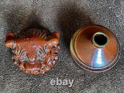 Bouteille en céramique, couvercle en tête de chien de Fô. Chine, 19ème