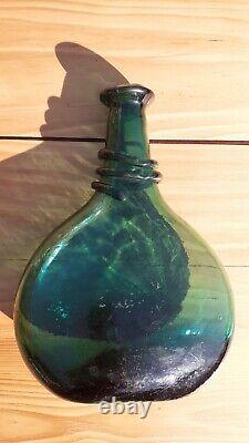 Bouteille flacon de selle perse du 18 ou 19em siècle, verre soufflé, authentique