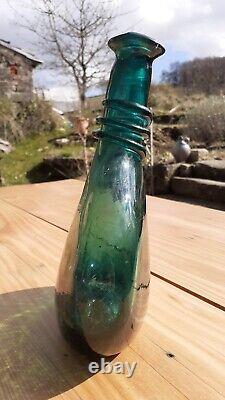 Bouteille flacon de selle perse du 18 ou 19em siècle, verre soufflé, authentique