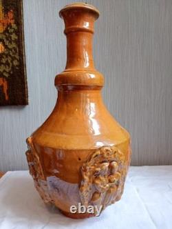 Bouteille terre cuite vernissée ancienne 18eme 19eme Art Populaire Medaillons