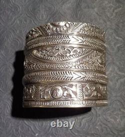 Bracelet Ethnique avec poinçons Argent Massif Berbère Afrique du Nord 120g