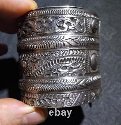 Bracelet Ethnique avec poinçons Argent Massif Berbère Afrique du Nord 120g