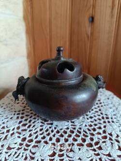 Brûle parfum encens en bronze objet d'art Asiatique décor Dragon