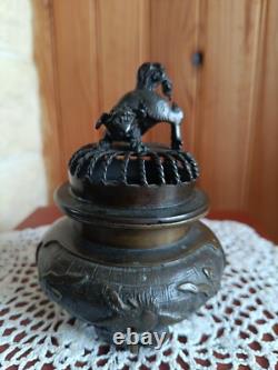 Brûle parfum encens en bronze objet d'art Asiatique décor Dragon