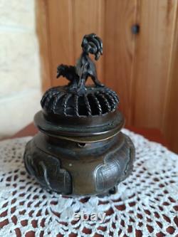 Brûle parfum encens en bronze objet d'art Asiatique décor Dragon