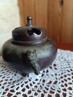 Brûle parfum encens en bronze objet d'art Asiatique décor Dragon