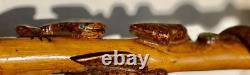 CANNE Bois Sculpté SERPENT LÉZARD OISEAU CHAMOIS Art Populaire