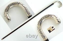 CANNE Pommeau Crosse en Argent Massif Epoque Art Nouveau vers 1900