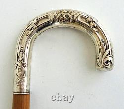 CANNE Pommeau Crosse en Argent Massif Epoque Art Nouveau vers 1900