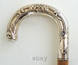 CANNE Pommeau Crosse en Argent Massif Epoque Art Nouveau vers 1900