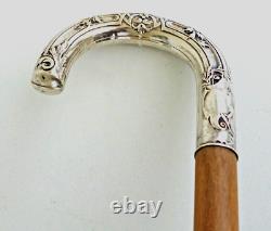 CANNE Pommeau Crosse en Argent Massif Epoque Art Nouveau vers 1900