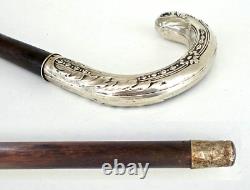 CANNE Pommeau Crosse en Argent Massif Epoque Art Nouveau vers 1900